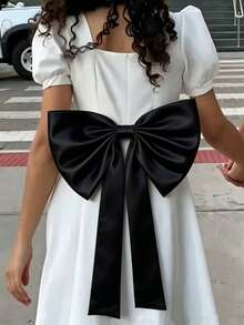 1pc Burgundy Satin Back Large Single Layer Bow + Ribbon Waist Decoration - Multicolor - View 19