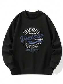 Women's Fashion Autumn/Winter Loose Casual Versatile Letter Print Pattern Crew Neck Sweatshirt - Black - View 7
