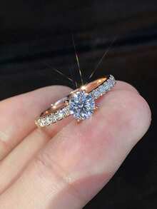 1pc Minimalist Versatile High-End Ring, Niche Design Elegant Elegant Inlaid With Artificial Zirconia, Unisex Suitable For Daily Wear - Gold - View 2