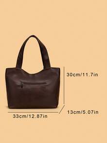 Tote Bag With Minimalist Design, Featuring Wide Shoulder Straps For Comfortable And Effortless Carrying. Exterior Zippered Compartment For Convenient Storage Of Small Items, Spacious Interior For Multiple Personal Belongings, Practical Style Suitable For Daily Use, Simple And Timeless Aesthetic. - Coffee - View 7