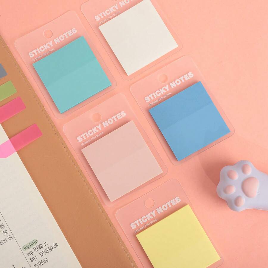 20pcs Morandi Solid Color Transparent Sticky Notes, Semi-Transparent Writable Memo Pads, Strong Adhesive No Residue, Student Textbook Marking Note Index, Office Memo Highly Attractive Stationery Supplies - A - View 1