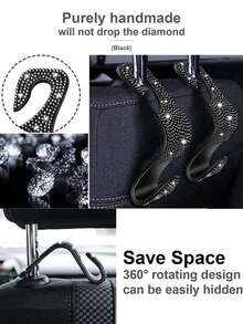 4/2/1pcs Car Seat Headrest Hooks Shiny Crystal Headrest Hook, Car Rear Seat Hook Back Row Hook For Wallet Handbag Clothing Grocery Bag Red - A - View 6
