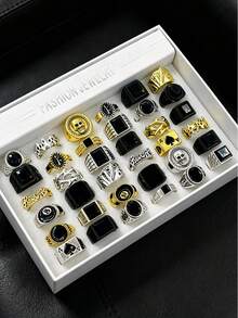 10pcs Gothic Men's Rings Set, Punk Hip Hop Mixed Style Multi-Piece Set, Couple Finger Rings, Party Holiday Daily Wear Finger Accessories, Fashion Jewelry Gift, Unisex Random Style - Beige - View 14