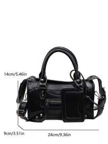 Tas Bantal Gaya Motor Y2K untuk Wanita, Perangkat Keras Rivet Logam, Kantong Resleting Depan Eksternal, Aksesoris Tag dan Rumbai, Tali Selempang yang Dapat Dilepas dan Disesuaikan, Dapat Digunakan Ganda Sebagai Tas Tangan dan Selempang, Desain Berlapis, Tas Streetwear Harian yang Keren dan Personal - Hitam - View 2