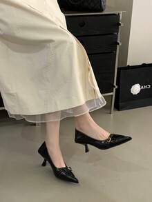 hanxiangyuzu 2026 New Elegant Pointed Toe Kitten Heel Pumps For Women, Comfortable Office Shoes With Buckle, Suitable For Skirts - Black - View 2