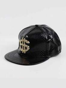 1 Men's Dollar Metal Label Leather Flat Brim Hip Hop Hat Party Personality Spring Autumn Trucker Hat Large Head Circumference Street Baseball Cap - Multicolor - View 8