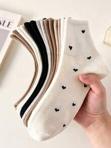 5 Pairs Women's Heart Pattern Fashion Short Socks, All Season Daily Unisex Socks - Multicolor - View 1