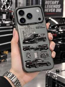 1pc Sports Car Pattern Phone Case, Classic Cream White Convertible Sports Car With Green And White Vertical Striped Background, Compatible With IPhone, Galaxy, - Multicolor - View 4