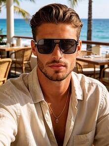1 Pair Men's Fashion Aviator Frame Sunglasses, Perfect Blend Of Modern Style And Vintage Charm, Suitable For Driving, Travel, Outdoor Sports, Daily Commute, Vacation, Fits All Face Shapes - 1pc Black Frame Gray Film - View 1