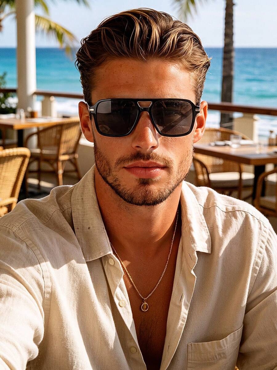 1 Pair Men's Fashion Aviator Frame Sunglasses, Perfect Blend Of Modern Style And Vintage Charm, Suitable For Driving, Travel, Outdoor Sports, Daily Commute, Vacation, Fits All Face Shapes - 1pc Black Frame Gray Film - View 1