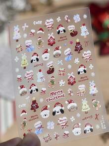 1Sheet Sweet Cartoon Christmas Nail Art Decals Santa‑Hat Animal Face Gingerbread Man Multicolor Tree Stocking Gift Box Snowflake Bow Cute Merry Christmas Design Self‑Adhesive Nail Sticker DIY Nail Decor For Christmas Gathering - Multicolor - View 6