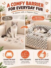 1pc Plush Pet Sofa Bed, Black & White Geometric Pattern With Raised Bolster Pillow, Scratch-Resistant Furniture Protector, Non-Slip Bottom, Suitable For Cats & Dogs Resting And Sleeping In Living Room, Halloween, Holiday, Essentials, Christmas, Halloween - Multicolor - View 7