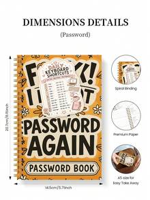 1pc Retro Orange Password Book 8.15x5.7in With Keyboard Shortcut Sticker, Username & Website Login Organizer, Halloween Notebook Office Decor And Accessories Nurse Essentials Bible Study Materials - A5 - View 4