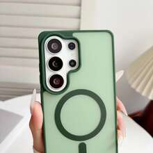 S25Ultra Magnetic Phone Case, Skin-Feel Matte Semi-Transparent Back Panel, Contrast Color Frame Full Coverage Lens Anti-Drop, MagSafe Wireless Charging, Minimalist Personalized Anti-Fingerprint Protective Shell - Pale Green - View 3