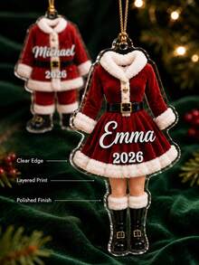 1pc Personalized Santa Outfit Christmas Ornament 2026, Custom Name Acrylic Ornament, Mr & Mrs Santa Suit Keepsake, Holiday Xmas Tree Decor,Christmas Gift - Multicolor - View 6