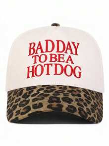 BONNY BOOM 1件女款「Bad Day To Be A Hotdog」卡車司機帽，個性化刺繡字母棒球帽，街頭時尚五片帽，春秋旅行度假海灘戶外防曬休閒帽 - Bad Day To Be A Hotdog 拼色豹紋 - 查看 2