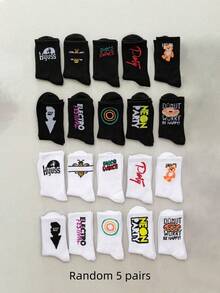 1 Pair/3 Pairs/5 Pairs/10 Pairs Random Pattern Men's All-Season Mid-Calf Socks, Unisex Thin Minimalist Mid-Calf Socks, Spring/Summer Couple Cartoon Socks - Multicolor - View 7