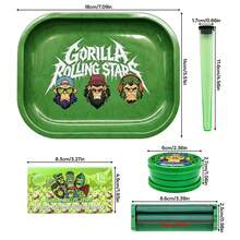 Rolling Tray Set, Includes 7.09*5.5 Inch Metal Tray, Double Layer Grinder, 78mm Rolling Machine, 2pcs Storage Tubes And 2 Packs Of Pre-Rolled Papers With Tips. Travel Rolling Tray Set, Perfect For Parties, Home Use, And An Ideal Gift For Smokers, Perfect Gift For Christmas And Halloween - Print - View 2