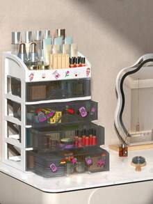 3-Layer Large Capacity Drawer Cosmetic Storage Box, Plastic Makeup Organizer, Lipstick Holder, Office Supplies Storage Box, Jewelry Box, Suitable For Vacation, Beach, Bathroom, Bedroom Use, Large Capacity Makeup Bag, Travel Essential - White - View 5