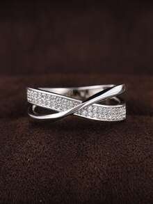 1pc Elegant Minimalist Versatile Cross Ring Premium Luxury Elegant Finger Ring Unisex Suitable For Daily Wear - Silver - View 2