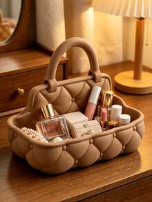 1 Quilted Vanity Tray With Handles – A Decorative Tray Perfect For Everyday Essentials; Suitable For Organizing Jewelry, Perfume, Lip Products, Skincare Items, Or Small Accessories. - Multicolor - View 5