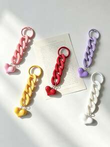 1pc Acrylic Colorful Chain Keychain, Also Suitable For Wallet, Handbag And Other Bag Decoration Pendant, Exquisite Heart-Shaped Decorative Accessory - Multicolor - View 1