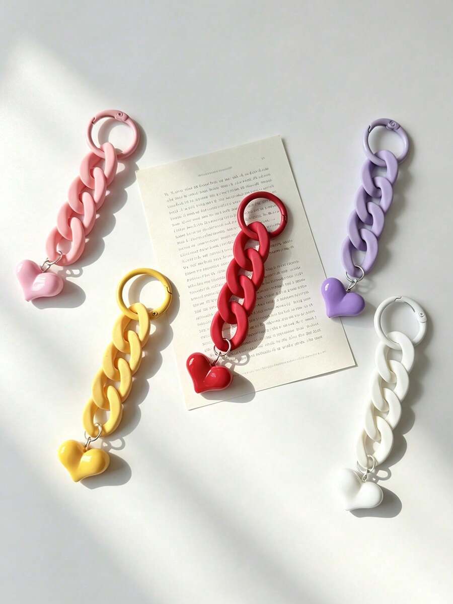 1pc Acrylic Colorful Chain Keychain, Also Suitable For Wallet, Handbag And Other Bag Decoration Pendant, Exquisite Heart-Shaped Decorative Accessory - Multicolor - View 1