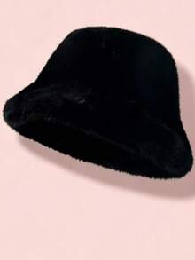 1pc Unisex Solid Color Plush Flat Brim Wide Brim Bucket Hat, Warm & Fashionable For Autumn, Versatile For Casual Daily Wear, Couples Shopping & Dating, Flattering Face-Slimming - Solid Color - View 4