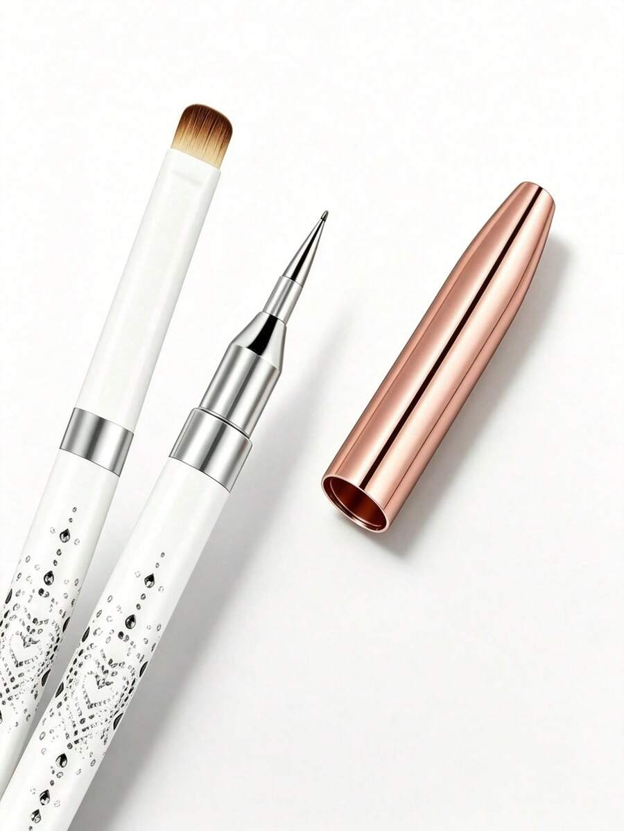 1pc Dual-Ended Nail Art Brush, Rhinestone Decorated Handle Nail Gel Brush & Rhinestone Picker Tool, Suitable For Nail Art DIY Salon - Multicolor - View 1