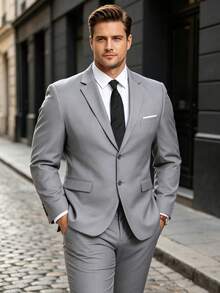 Men's Plus Size Solid Color Elegant Slim Fit Single-Breasted Wedding Jacket Party Ball Formal Business Tuxedo Suit - Light Grey - View 1