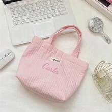 Personalized Solid Color Quilted Mini Tote Bag, Small Top Handle Handbag, Portable Lipstick Keys Umbrella Storage Bag, Lightweight Lunch Bento Pouch - Multicolor - View 13