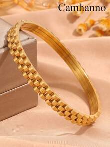4/1pc Ladies' 18K Gold Plated Stainless Steel And Copper Bracelet Exquisite Multi Style Combination Set Temperament Layered Commuting Bracelet - Gold - View 7