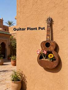 Distressed Iron Art Guitar Planter, Openwork Design, Outdoor Garden Hanging Flower Pot, Decorative Ornament - Regular Model - View 5