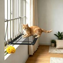Cat Window Perch, Hanging Cat Hammock For Sunbathing, Metal Frame Cat Sun Bed For Window Balcony Railing, No‑Drill Pet Resting Platform For Indoor Cats - one-size - View 3
