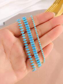 rakol 3pcs Fashion Vintage Turquoise Gold Tennis Bracelet Set, Boho Chic Jewelry For Women Daily & Vacation Wear - Blue Pine 3-piece Set - View 3