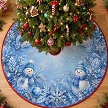 1pc Ice Blue Crystal Snowman Pattern Christmas Tree Skirt, Elegant Color Holiday Decoration, 5 Sizes, Unisex Holiday Gift, Suitable For Home And Party Christmas Decor - Ice Blue Crystal Snowman - View 2