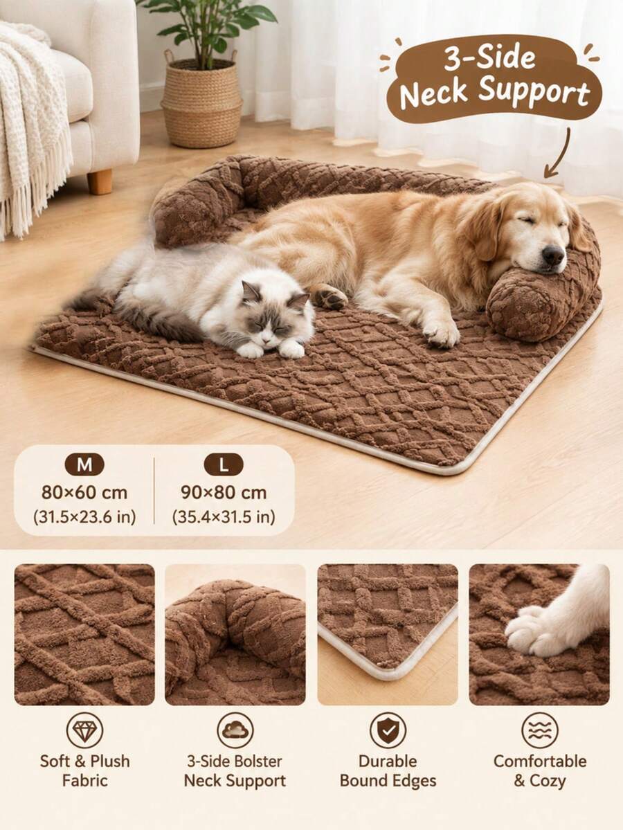 Sofa Bed Tebal untuk Kucing & Anjing, Berbulu Halus Bergaris dengan Bantal, Pelindung Furnitur Hewan Peliharaan Dalam Ruangan