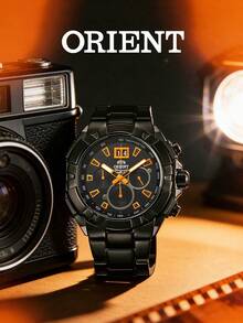 Orient Chronograph Watch, FTV000 Series Premium Analog Dial With Large Date Display, High-Quality Black Leather Strap Skin-Friendly, Professional Racing Business Social Men's Watch - Black - View 1