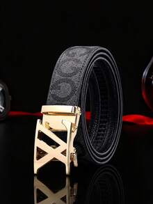 Thắt lưng nam tự động cài khóa kiểu vintage in họa tiết, da PU giả da, size lớn 47 inch, thắt lưng eo đa năng - Nhiều màu - Xem 3