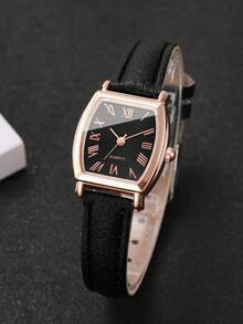 Women's Elegant Fashion Leather Strap Barrel-Shaped Dial Quartz Wristwatch Set (5pcs/Set) Casual, Watch Box Not Included - Multicolor - View 5
