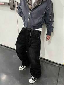 Teen Boy Vintage Casual Loose Fit Pocket Denim Jeans - Black - View 4