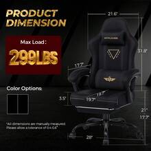 Fabric Gaming Chair With Footrest, Ergonomic Computer Desk Chair With Pocket Spring Cushion Home Office High Back Lumbar Support Heavy Duty Wide - Black - View 9