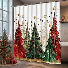 1/4pcs Christmas Polyester Shower Curtain Set, Festive Atmosphere, Decorated With Colorful Christmas Tree And Star Patterns, 70.8*70.8 Inches, Comes With 12 Hooks, Suitable For Bathroom Decor - A - View 11