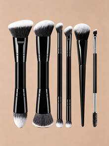 7/6/5/3pcs Dual-Ended Makeup Brush Set - Professional Soft Synthetic Bristle Makeup Brushes, Suitable For Foundation, Blush, Eyeshadow And Eyebrow Makeup, Essential Makeup Tools For Daily Use. - Black - View 11