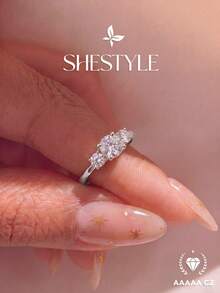 1pc Flower Rhinestone Ring, Exquisite Jewelry Gift For Women, Suitable For Dating - Three Diamonds - View 8