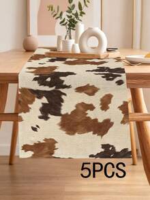1pc Geometric Animal Pattern Printed Table Runner, 4pcs Geometric Pattern Printed Placemats, Suitable For Holidays, Parties, Birthdays, Dinner Parties, Kitchen Dining Table Decoration, All Season Room Decor, Home Textile Decoration Table Runner - Multicolor - View 15