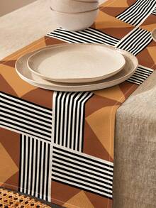 1pc Geometric Pattern Printed Table Runner, 4pcs Geometric Pattern Printed Placemats, Suitable For Holiday, Party, Birthday, Dinner, Kitchen Dining Table Decoration, All Season Room Decor, Home Textile Decoration Table Runner - Multicolor - View 16