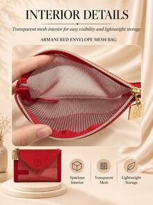Giorgio Armani Armani Red Envelope Mesh Bag, 15.5*11.5cm, Single Piece, Lightweight And Breathable Mesh, Perfect For Small Essentials, Suitable For Daily Use And Travel - Red - View 8
