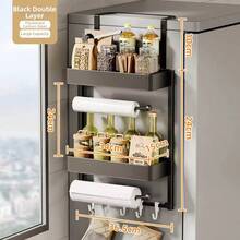 Multifunctional Kitchen Storage Rack, Multi-Layer Plastic Wrap & Spice Bottle Holder, No-Drill Side Wall Hanging Rack, Side Storage Shelf, Kitchen & Bathroom Organizer - Multicolor - View 13