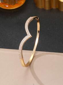 1 Set V-Shaped Cubic Zirconia Women's Bracelet & Ring Set, Gold/Silver Color Optional, Suitable For Banquet And Party Wear - Arrow SZ - View 13